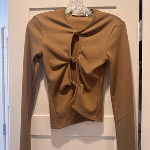 Christopher Esber Tan Long Sleeve Top with Knot Detail